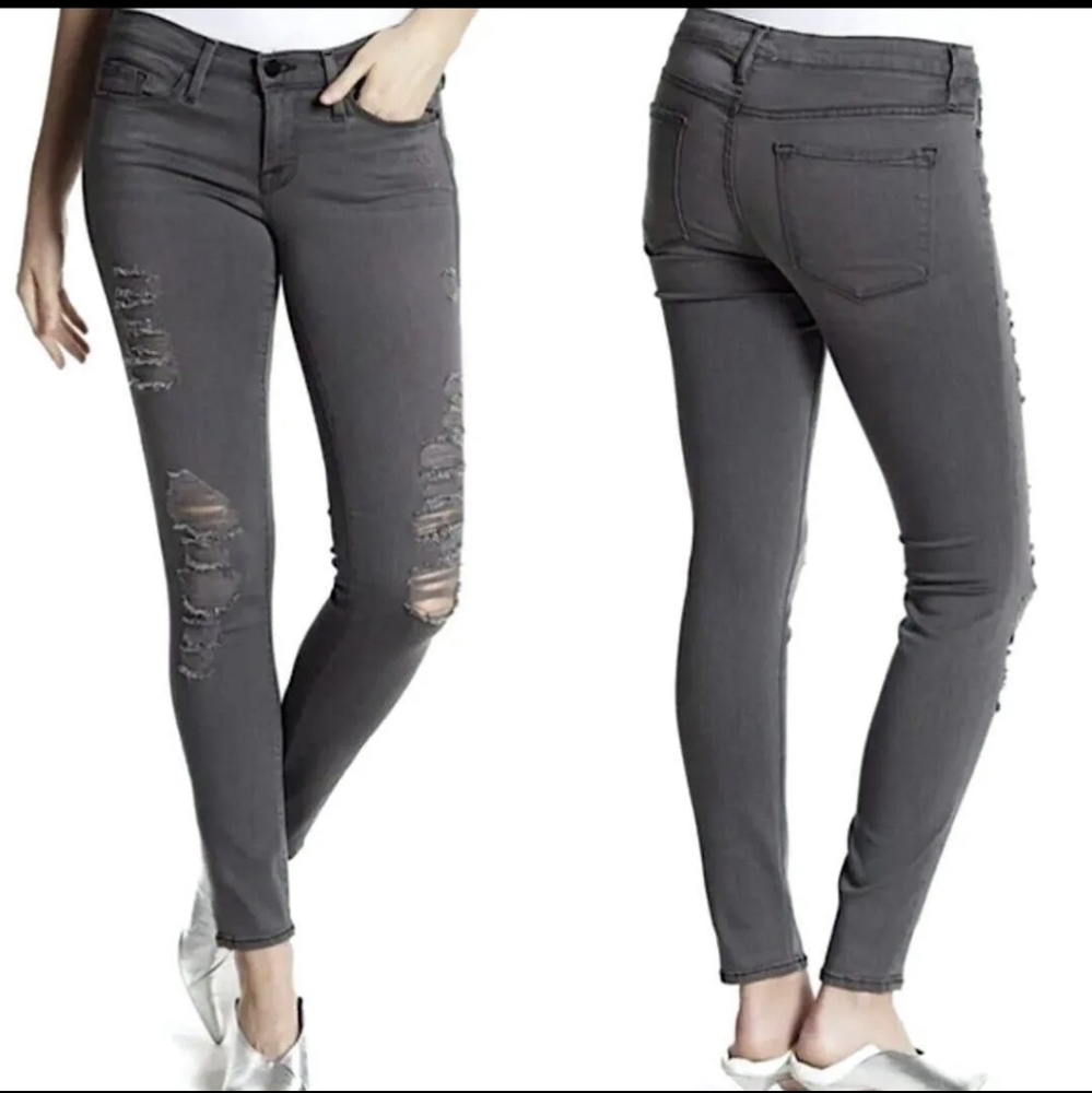 Frame denim grey distressed skinny jeans - Picture 3 of 10